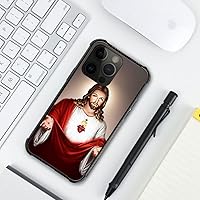 Vista 6 de Funda compatible con iPhone 14 Pro Max, funda de teléfono de Jesucristo para hombres y mujeres, marco de rosca antideslizante de TPU suave en cuatro