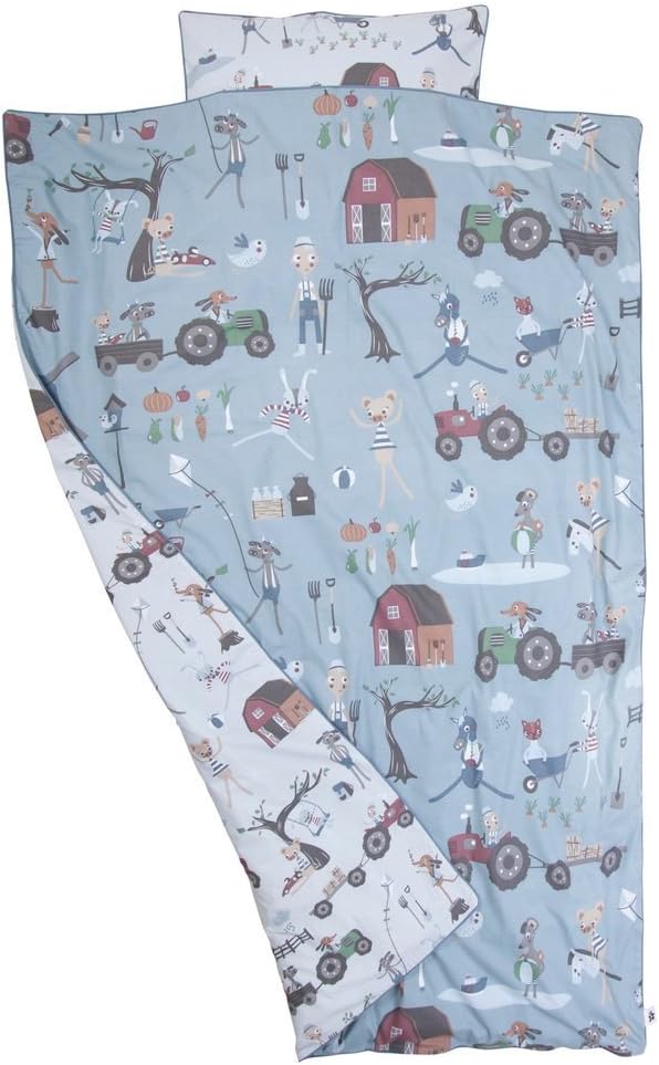 Sebra Large Farm Boy Blue GOTS Certified 100% Organic Cotton Quilt Cover Duvet Set New