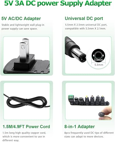 Miniatura 2 de Adaptador de fuente de alimentación de 5V 3A 15W ACDC 5V Cable de alimentación AC 100V-240V a DC Fuente de alimentación de 5 voltios 3Amp 2A 1A