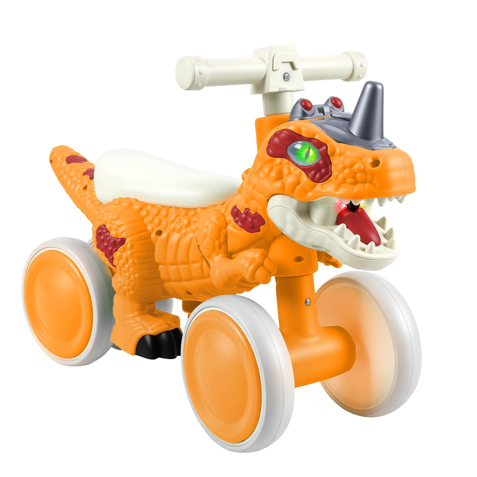 Draisienne Dinosaure Bébé 12 à 36 Mois sans Pédales, 4 Roues, Sons et Brume