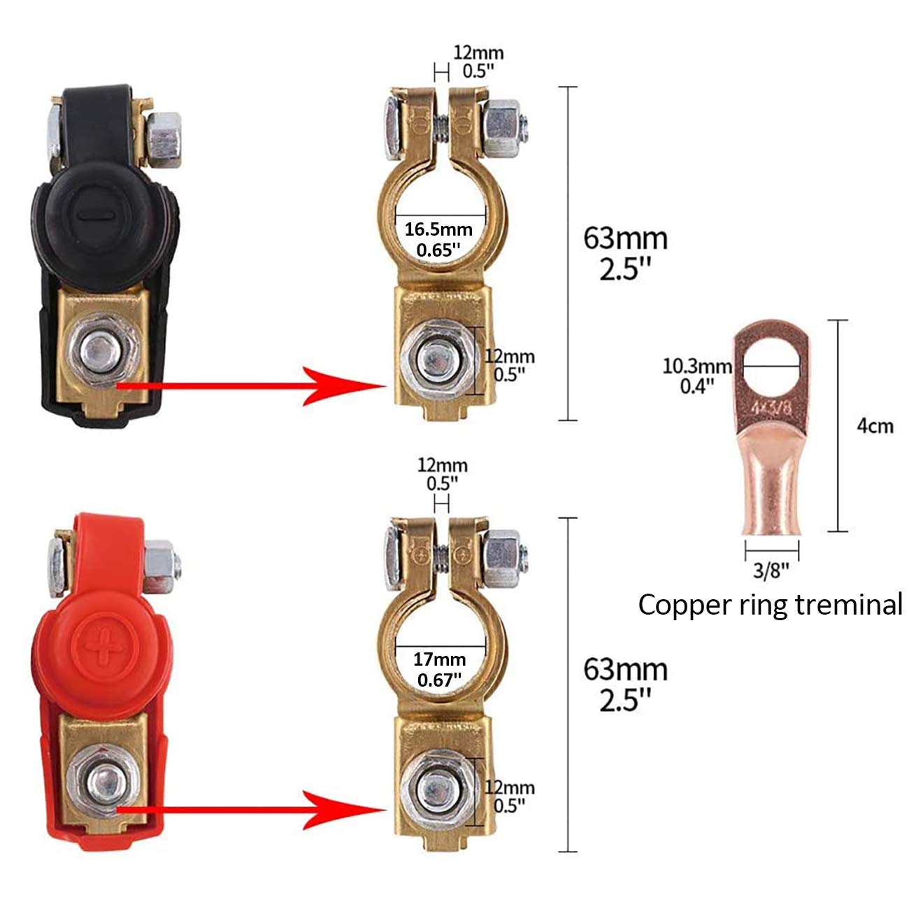 Buy Quick Release Copper Battery Terminals Clamps Negative & Positive