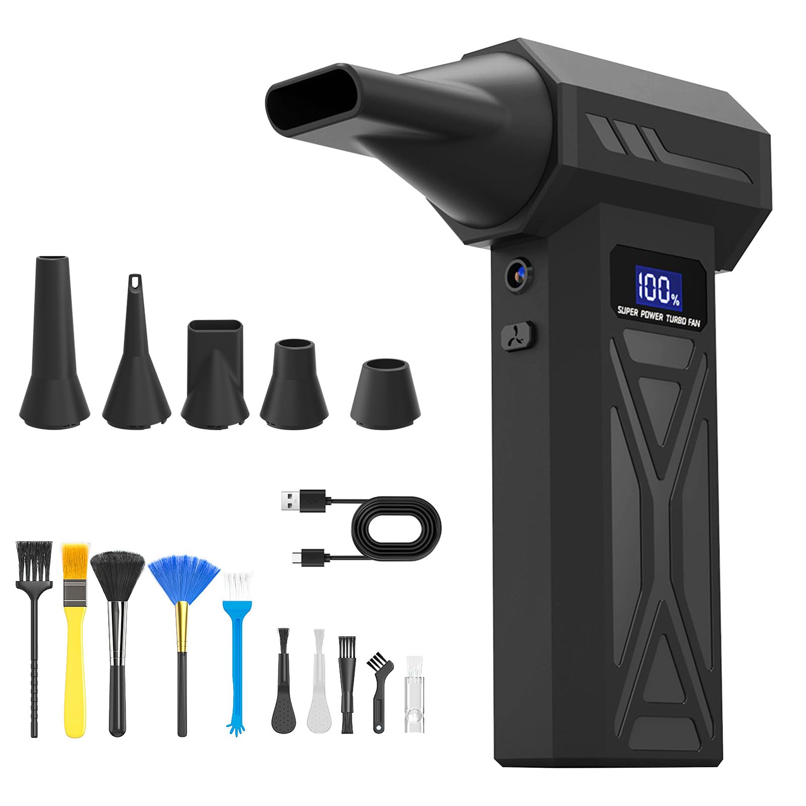 Elektrisches Staubgebläse Druckluftspray,Mini 4-Gang Electric Air Duster 110000 U/min,Typ-C Wiederaufladbare Staubsauger Luftgebläse,Power Turbo Gebläse für Computer,Tastatur,Haus,Outdoor und Auto