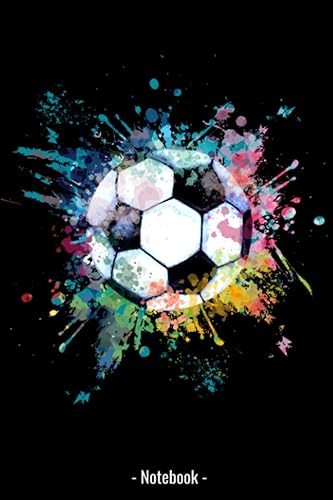 Notebook - balón de fútbol frente a salpicaduras de color hecho de acuarelas para atletas, jugadores de fútbol Cuaderno A5 120 páginas para el ... y