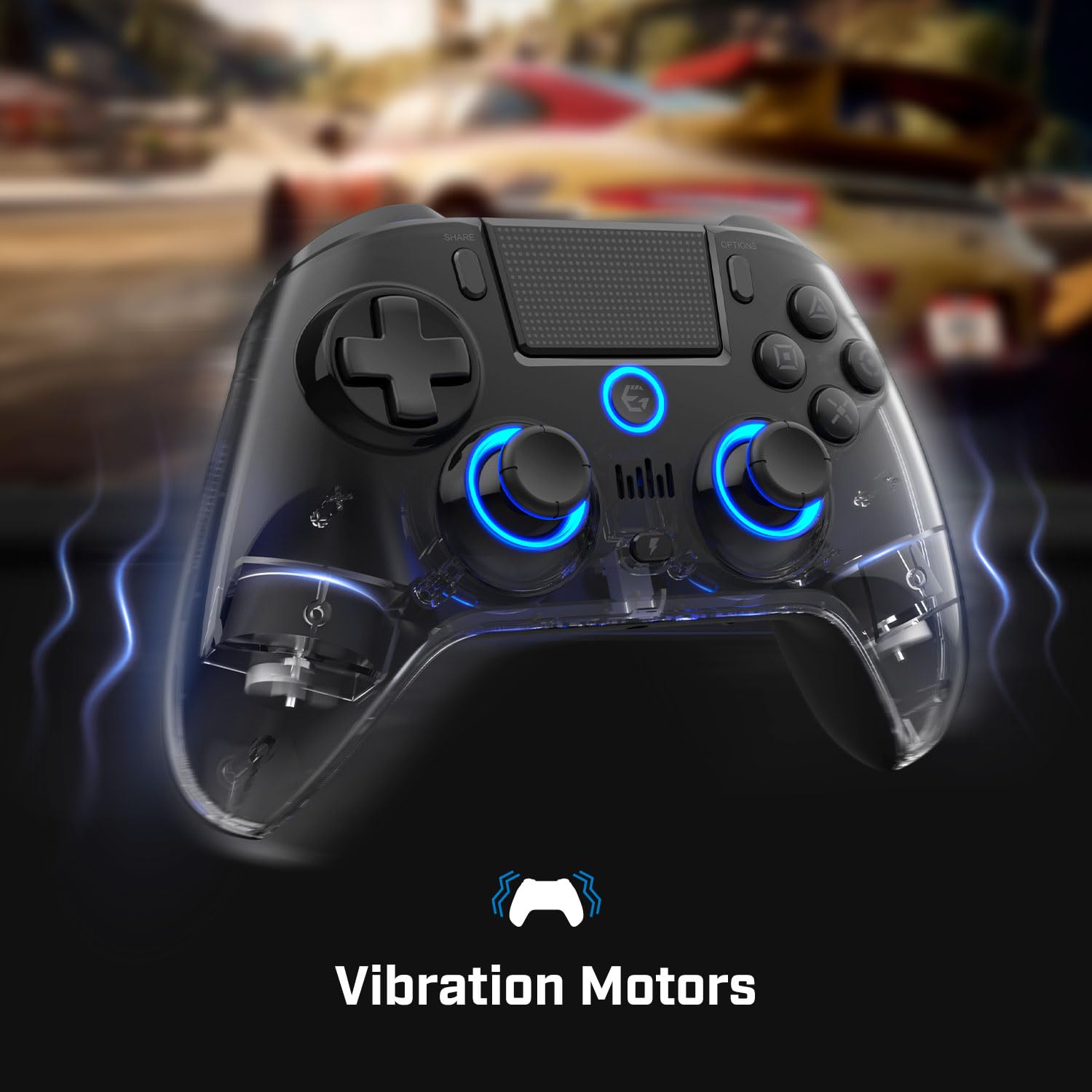 EgoGear - Manette Gaming à palettes sans fil Bluetooth SC15 Noire pour PS4/PS3/PC, RGB personnalisables, Moteurs de vibrations, Port jack 3.5mm, 800 mAh