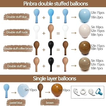 Brown And Blue Balloon Garland Double Stuffed Nude Tan Light Blue Beige Latex Balloon Arch Kit for Neutral Baby Shower Teddy Bear Gender Reveal Wedding Birthday Party Decorations