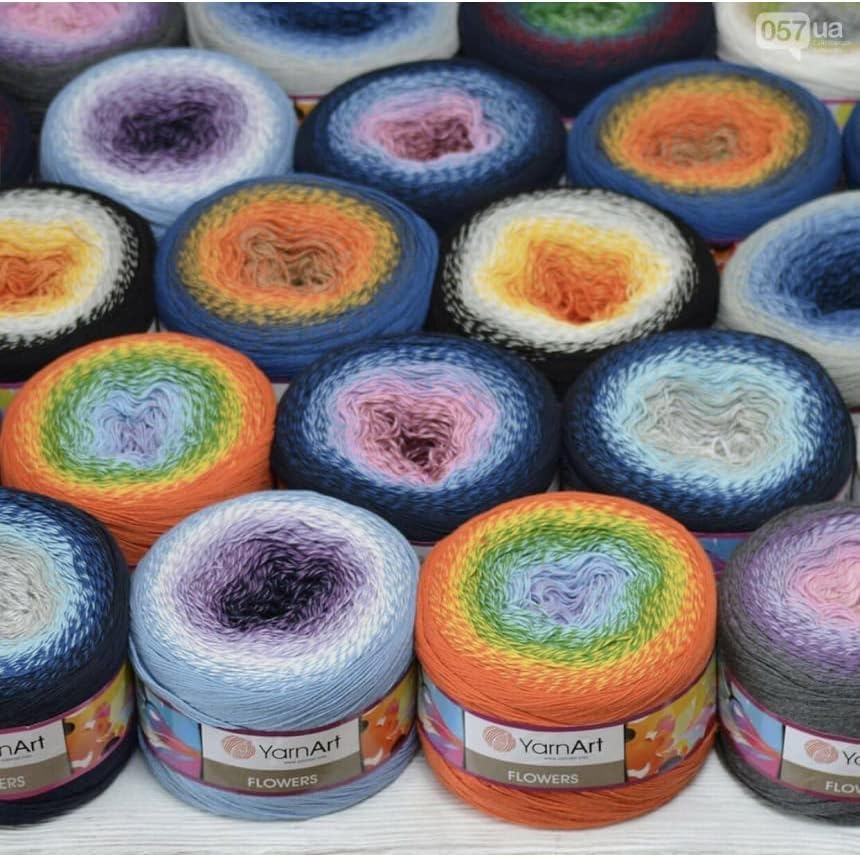Image of Yarn Art Flowers Yarn 55% Cotton 45% Acrylic 250gr 1094yds Multicolor Cotton Yarn Rainbow Crochet Yarn Spring Summer 2 Sport Yarn (317)