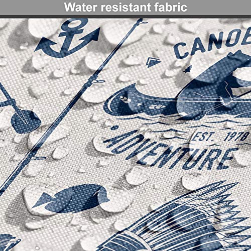 Image of Lunarable Kayak Fabric by The Yard, Canoe Kayak Club Advert with and Bear Silhouette Sports Themed Print, Decorative Fabric for Upholstery and Home Accents, 2 Yards, Blue Coconut