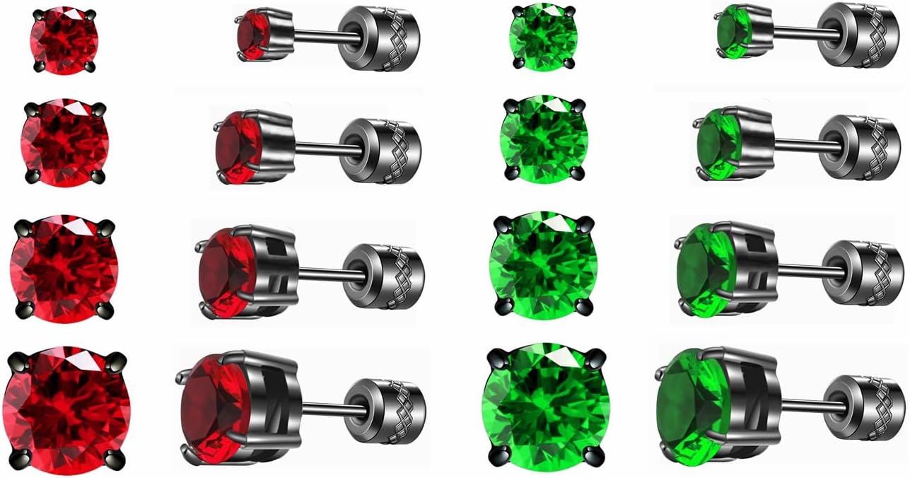 8 Pairs Titanium Stainless Steel Stud Earrings for Women Men,Screw Back Hypoallergenic 5A Cubic Zirconia Crystal Studs Double Side Piercing Cartilage Sleeper Earrings