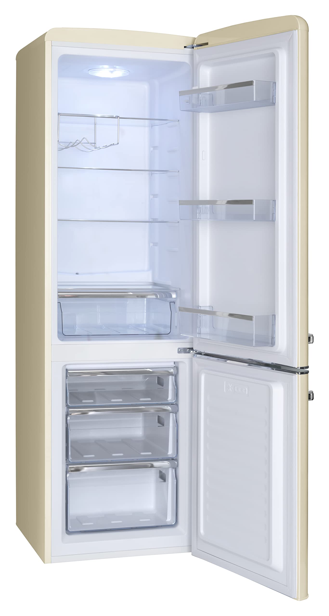 Amica KGCR 387 101 B Retro lodówko-zamrażarka/beżowa / 181 cm (wys.) x 55 cm (szer.) x 62 cm (gł.) / styl retro/lodówka z zamrażarką