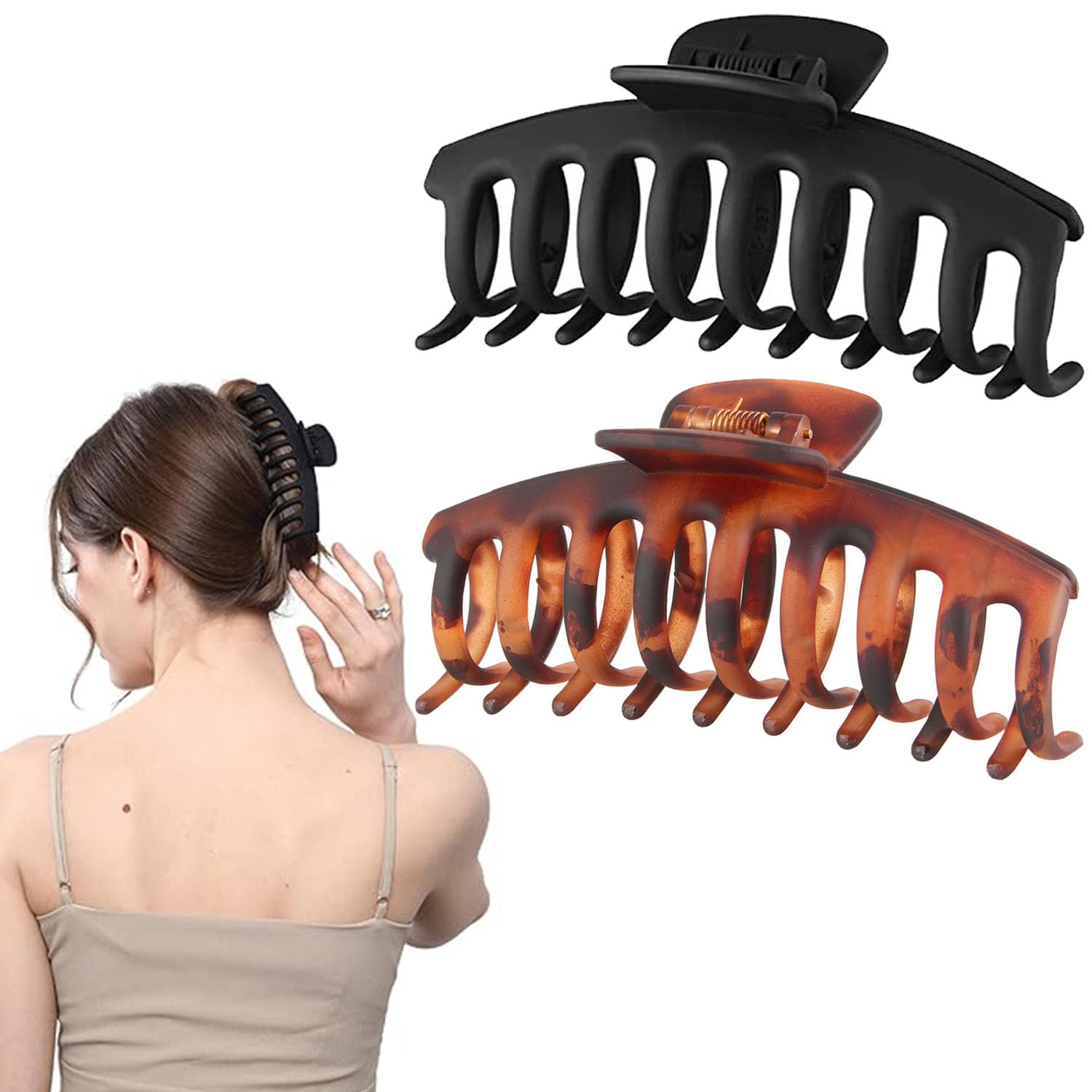 2 Pcs Hair Claw Clips Large, 4.3 Inch(11 cm) Hair Clips Women Girls, Non-Slip Grip Strong Hold Brown/Black Hair Clips