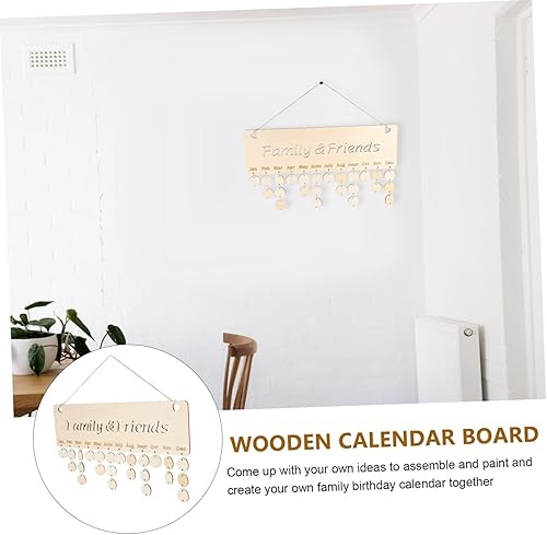 Miniatura 3 de HOMSFOU Wooden Calendar Hanging Tag Birthday Reminder Plaque Birthday Calendar Reminder Birthday Perpetual Calendar Wooden Birthday Calendar