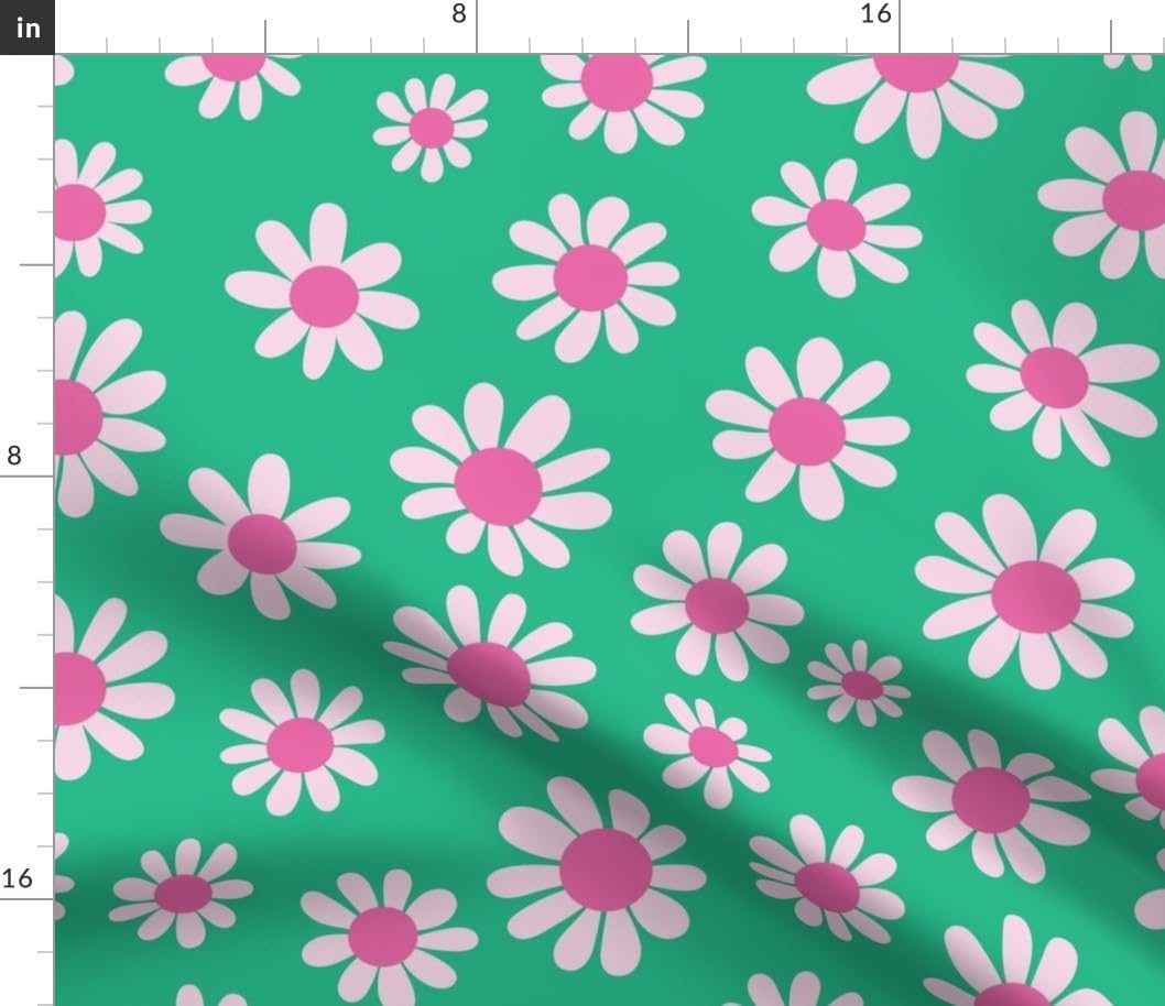 Spoonflower Fabric - Retro Floral Groovy Daisy Preppy Mid Mod Boho Bohemian MCM Midcentury Printed on Petal Cotton Fabric Fat Quarter - Sewing Quilting Apparel Crafts Decor