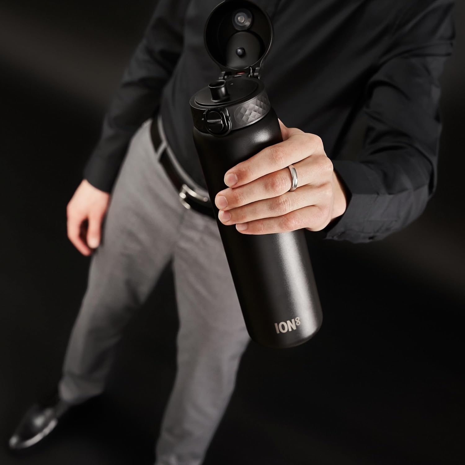 Ion8 1 Litre Stainless Steel Water Bottle, Leak Proof, Easy to Open, Secure Lock, Dishwasher Safe, Carry Handle, Hygienic Flip Cover, Easy Clean, Durable, Scratch Resistant, 1200 ml/40 oz, Black - Image 8