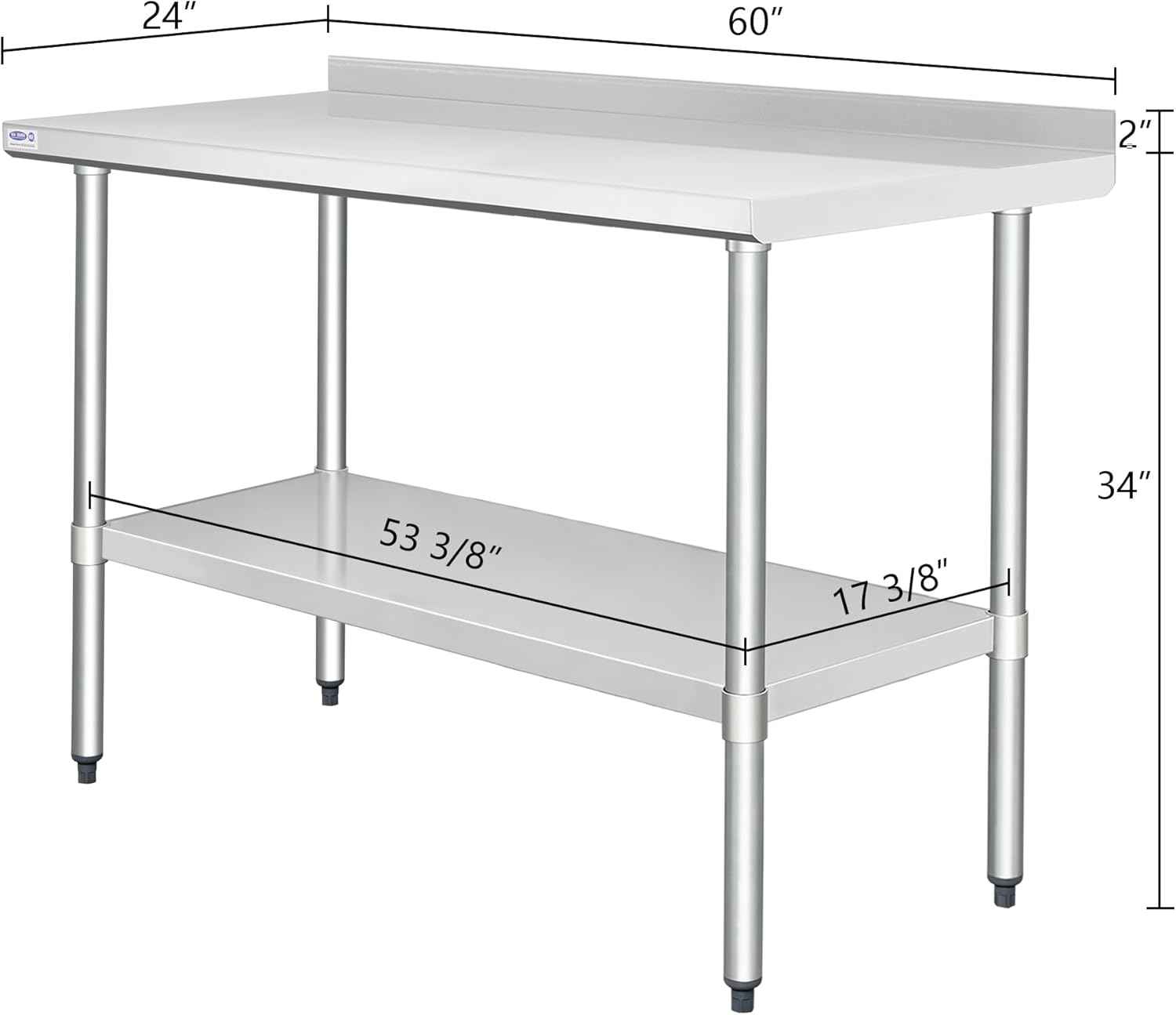 HARDURA Stainless Steel Table with Backsplash Metel Prep Table Commercial Kitchen Workbench 24x60 Inches NSF