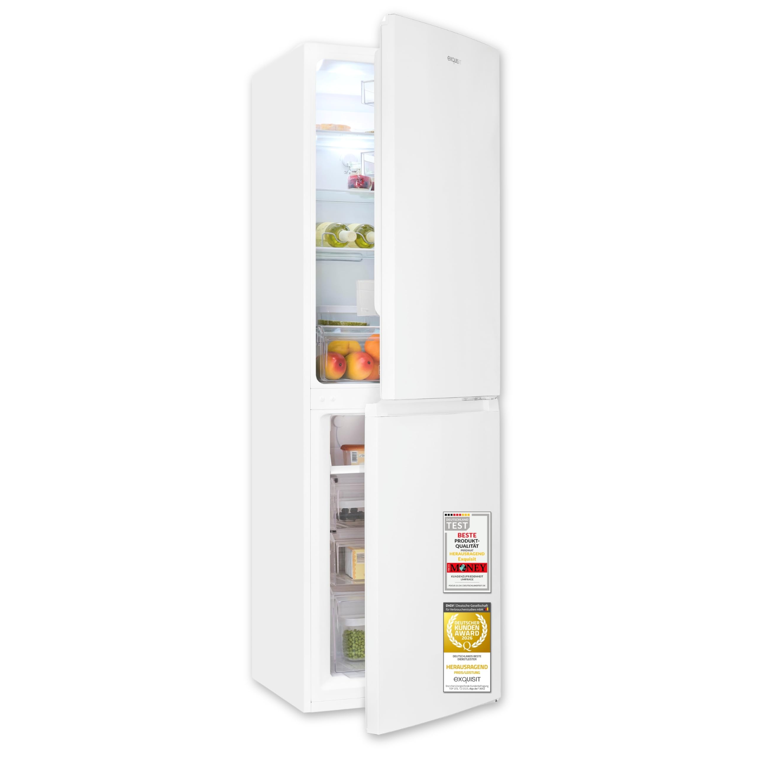 Exquisit Kühl-Gefrierkombination No Frost - 247 l Kühlschrank mit | Großer Kühl-Gefrierschrank in Weiß - 181 x 54,5 cm - 4-Sterne Gefrierteil - LED-Licht - Wechselbarer Türanschlag - Klasse D