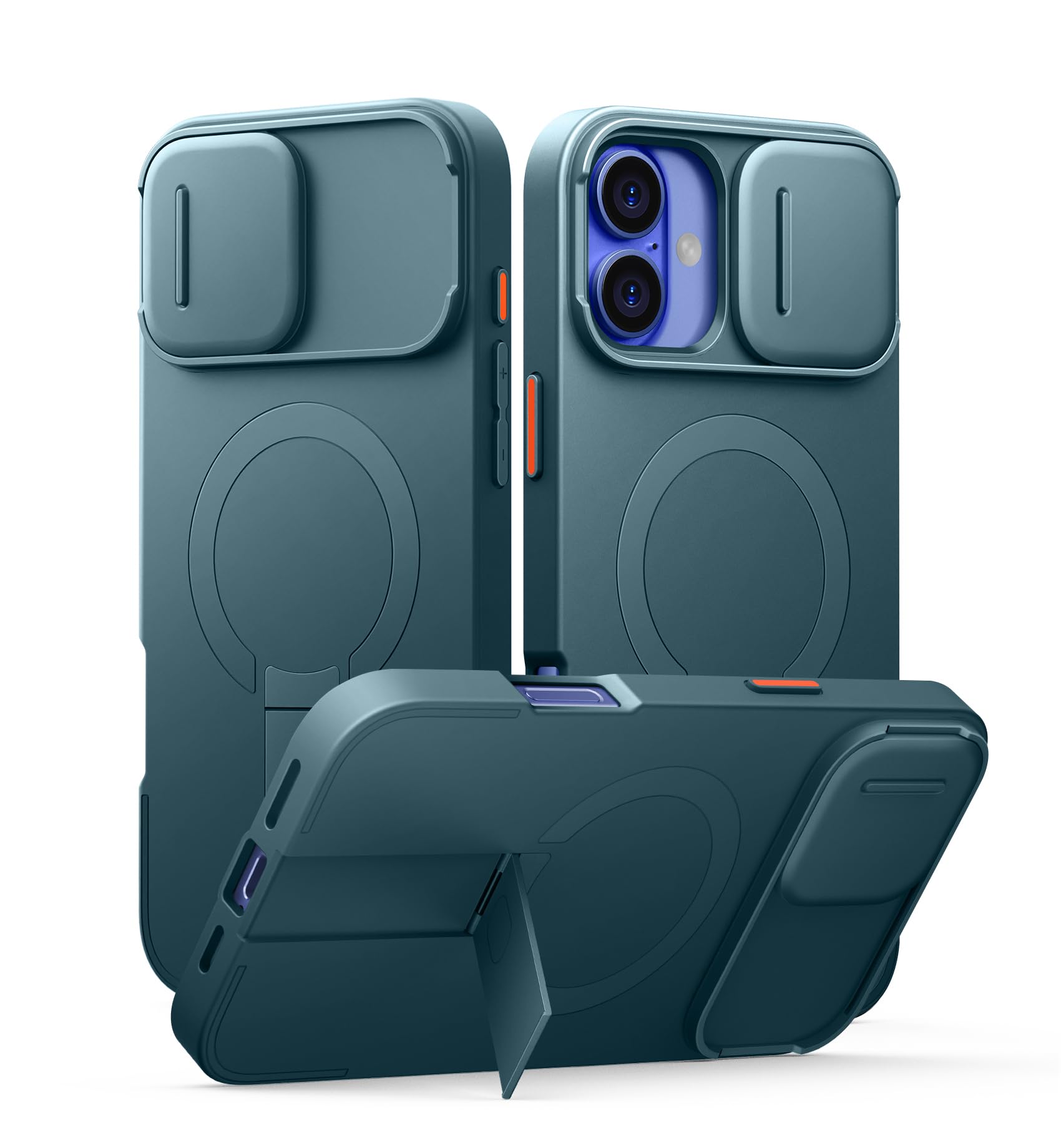 SURITCH for iPhone 16 Plus Case with Magnetic Camera Slide Cover and Adjustable Kickstand, Compatible with MagSafe, Shockproof Bumper Case Slim