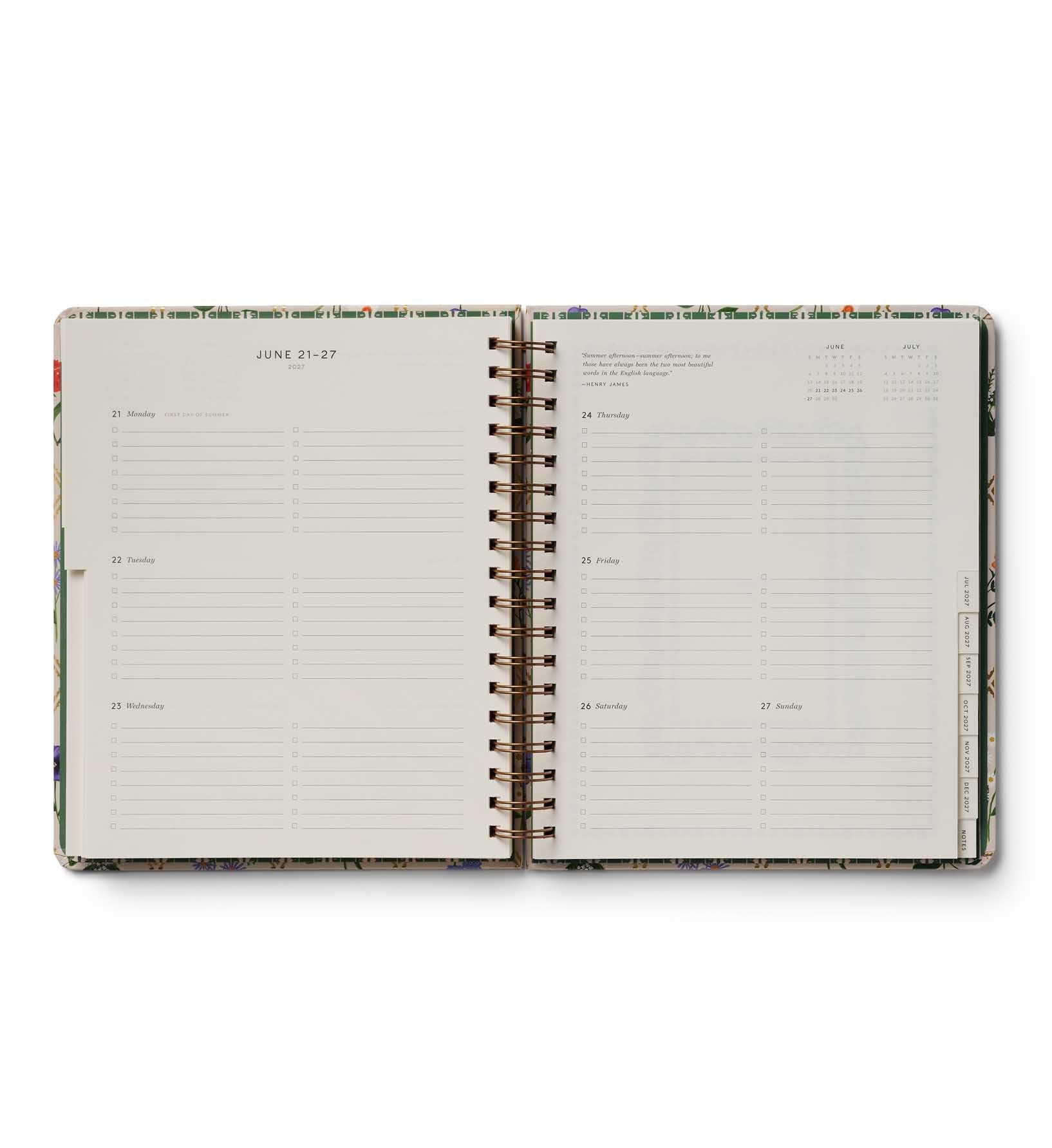 RIFLE PAPER CO. Agenda accademica 2027 con copertina rigida a spirale, 17 mesi, da agosto 2026 a dicembre 2027, 25,4 cm di lunghezza x 21,6 cm di larghezza, pagine settimanali e mensili, citazioni
