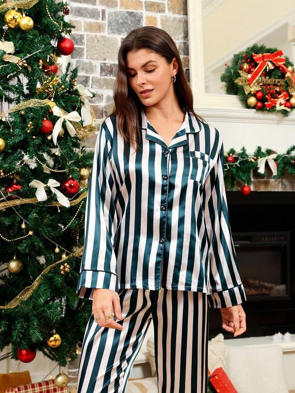 Image of Night Suit for Women with Full Sleeve Button-Down Top with Pant Dress for Woman, Cotton Night Dress for Woman, Two-Piece Loungewear Set