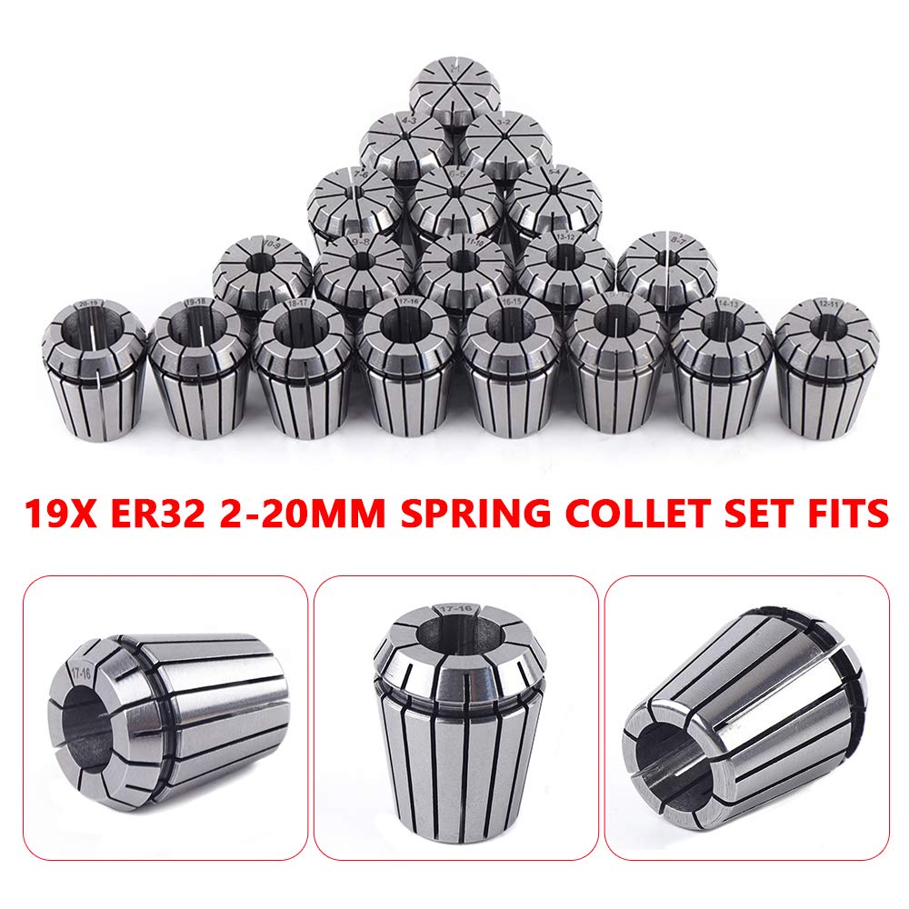 19-częściowy zestaw tulei zaciskowych ER32 2/25"- 4/5", zestaw tulejek zaciskowych ze stali sprężynowej, klucz do frezowania CNC, grawerunek USA w magazynie