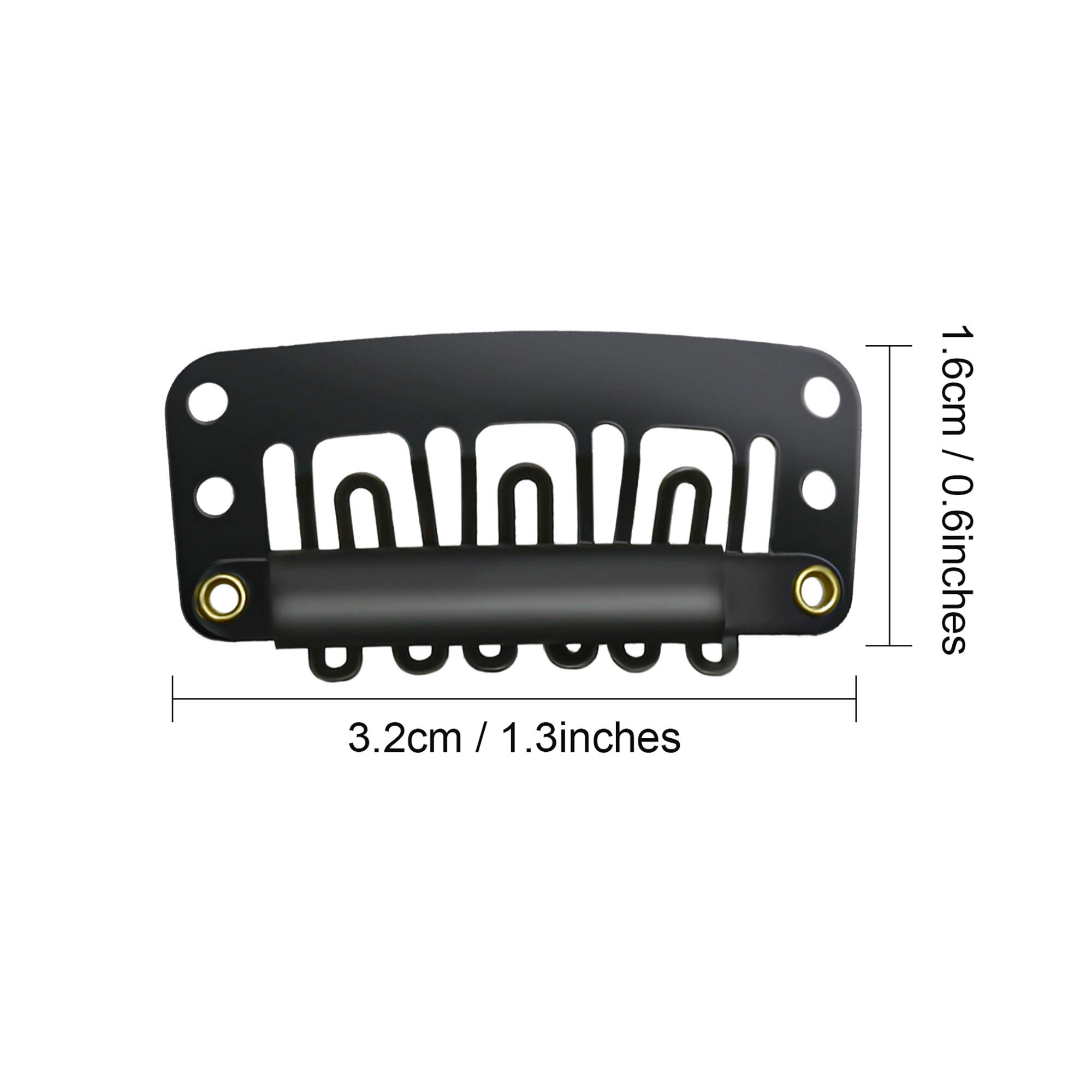 100 clips a presión para pelucas, extensiones de cabello y bricolaje, clips de metal en forma de U de 1.260 in con goma suave, acero inoxidable, 6 dientes, para mujeres, 4 colores (negro) 3