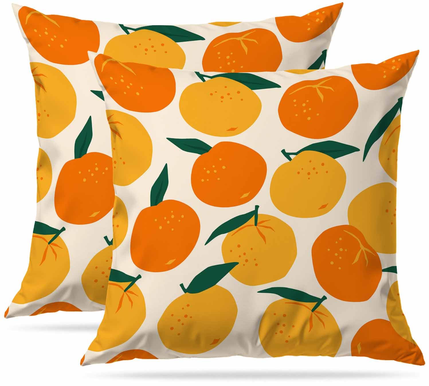 Cushion Covers Set of 2 Pack 45 x 45 cm Soft Short Plush Oranges Summer Fruits Decorative Throw Pillow Cases Cute Pillow Cover for Sofa Bed Garden Outdoor Decor with Invisible Zipper Pillow Covers