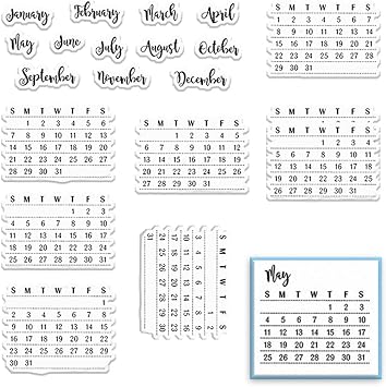 ALIBBON Calendar Clear Stamps for Card Making and Photo Album Decorations Mixed Calendar Planner Transparent Week Month Silicone Rubber Stamps for Card Making and DIY Scrapbooking