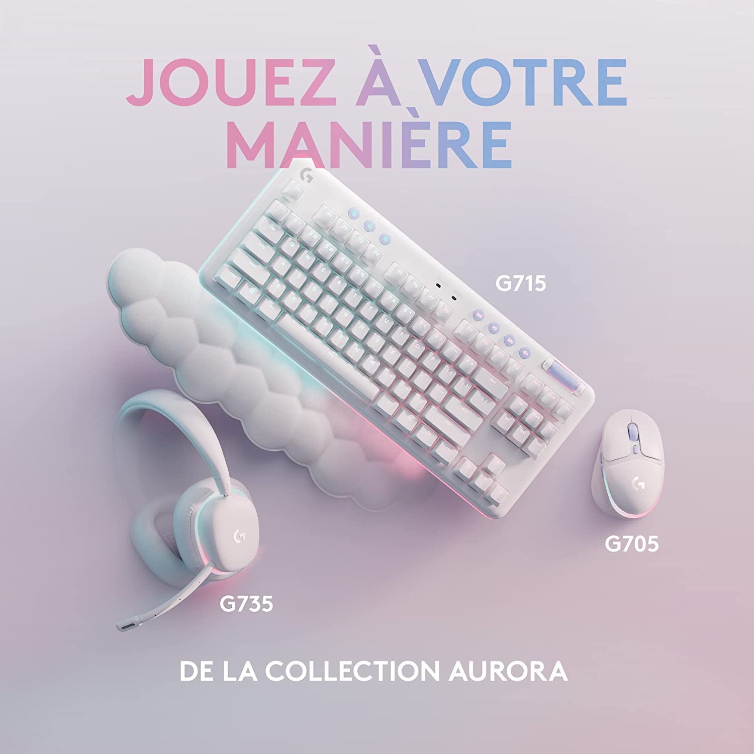 G715 Wireless Gaming Keyboard - Off White - FRA - 2.4GHZ/BT - N/A - Central - Tactile