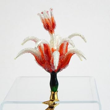 Red Flower Clip - Blown Glass Christmas Ornament