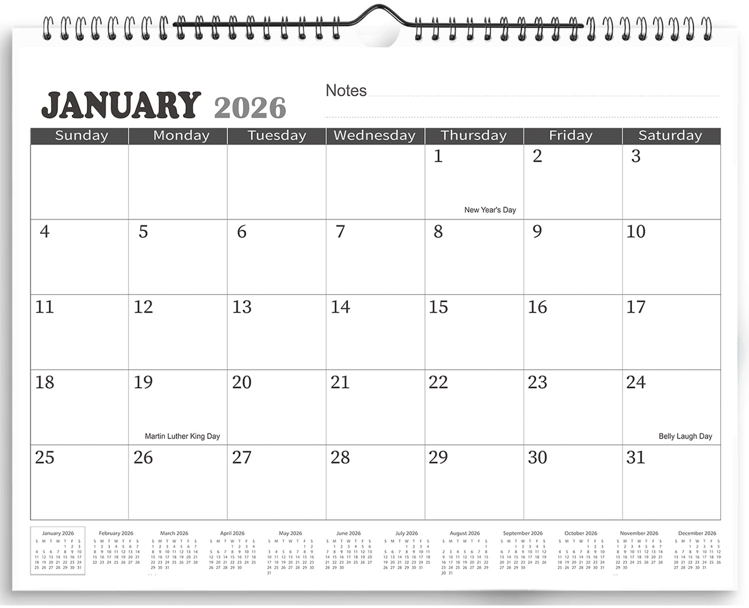 2026 Wall Calendar - 2026 Calendar from January 2026 to June 2027, 11.5'' x 14.5'', 2026 Monthly Calendar with Notes, Twin-Wire Binding + Hanging Hook