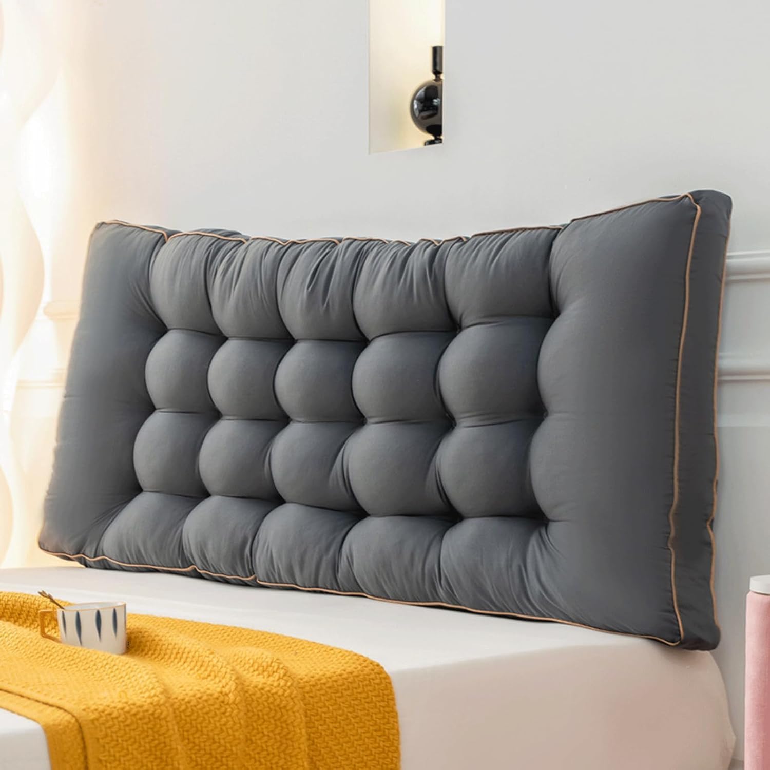 Negro,90x60x10cm,Almohada De Lectura De Cabecera, Cojín De Respaldo para Cama, Cojines Grandes para Sofa