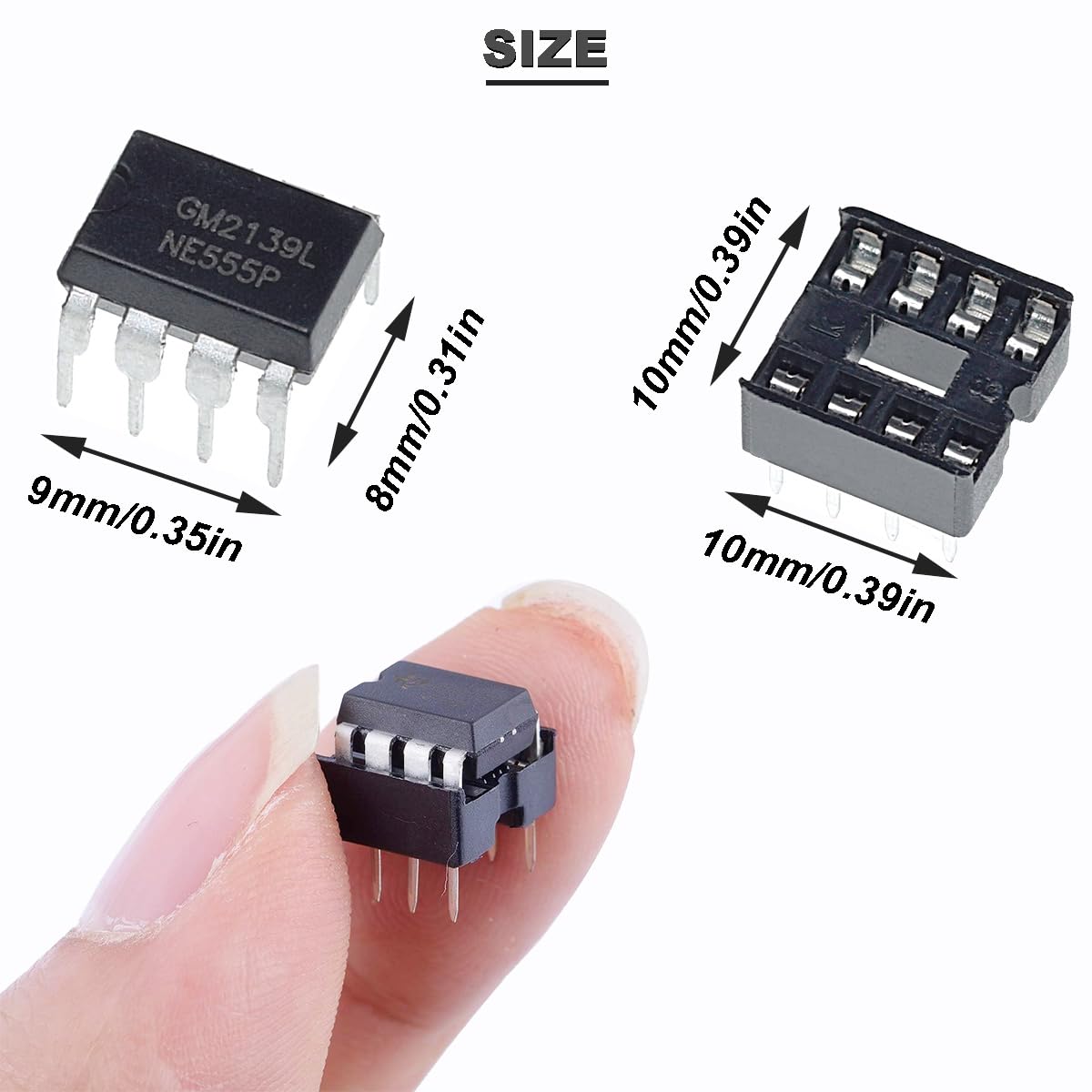 50 sztuk NE555P Precision Timer Single NE555 IC generator impulsów Single Bipolar DIP-8 + 50 sztuk gniazd DIP-C IC do projektów elektronicznych DIY