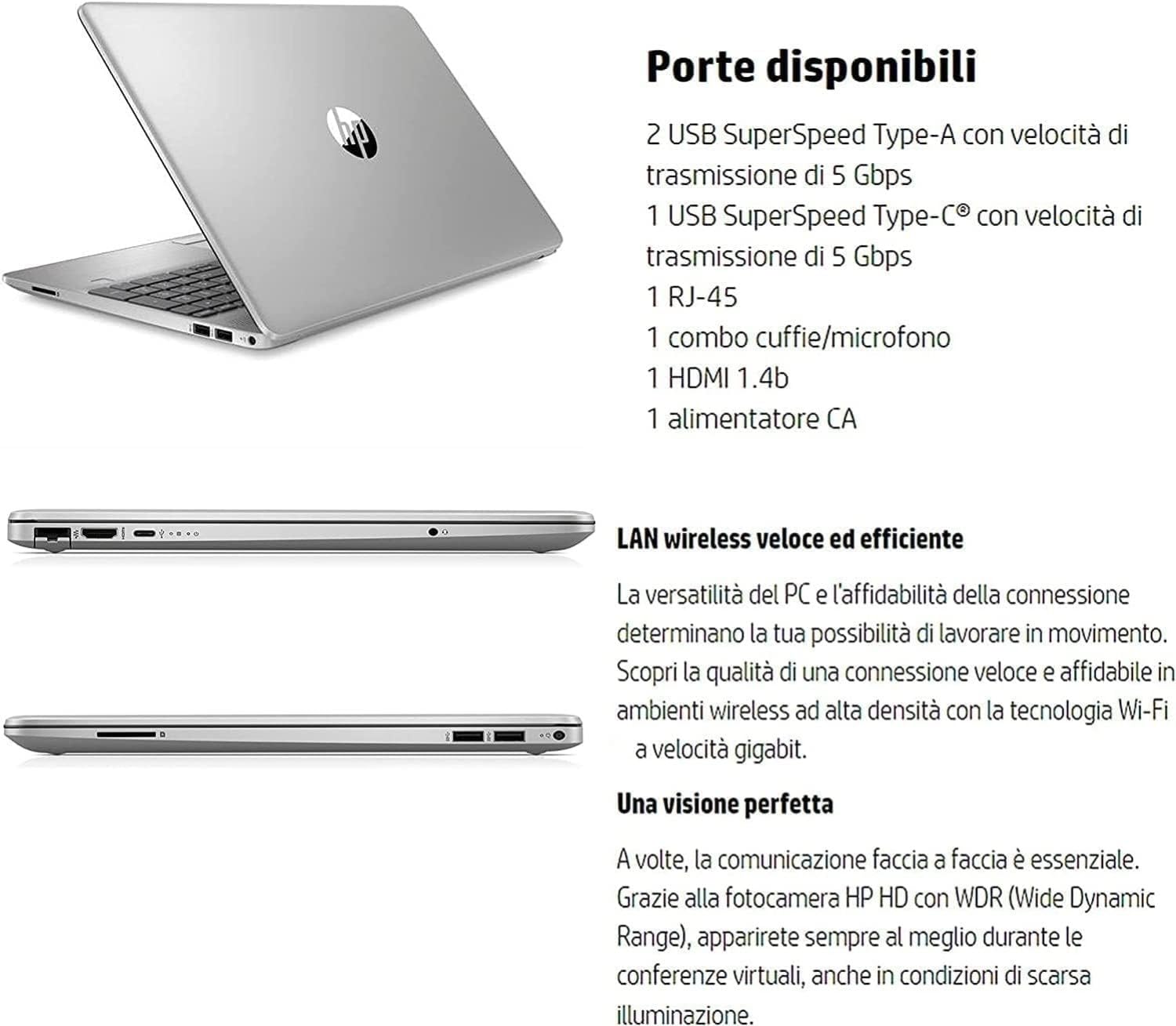 HP 250 G9, Pc Computer PORTATILE LAPTOP NOTEBOOK, SILVER, i5-1235U, Ram 16 GB DDR4, SSD M2 750 GB, Display 15.6" FHD, Win 11 Pro, TASTIERA RETROILLUMINATA, FINGERPRINT, OFFICE PRO
