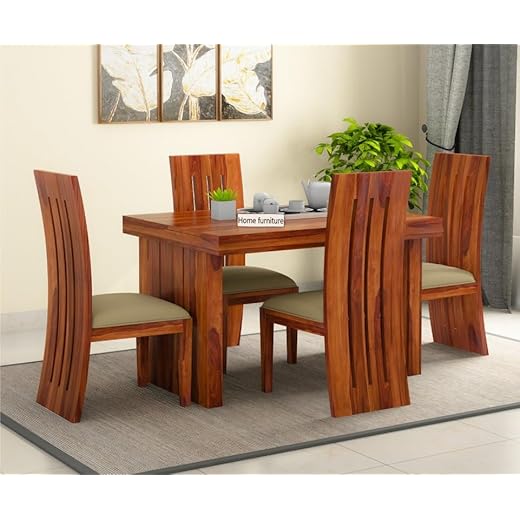 Home furniture Wooden Dining Table Set 4 Seater | Four Seater Dinning Table with 4 Chairs for Home and Restaurants | Dining Room Sets for Home and Restaurants | Dining Set | Natural Teak Finish