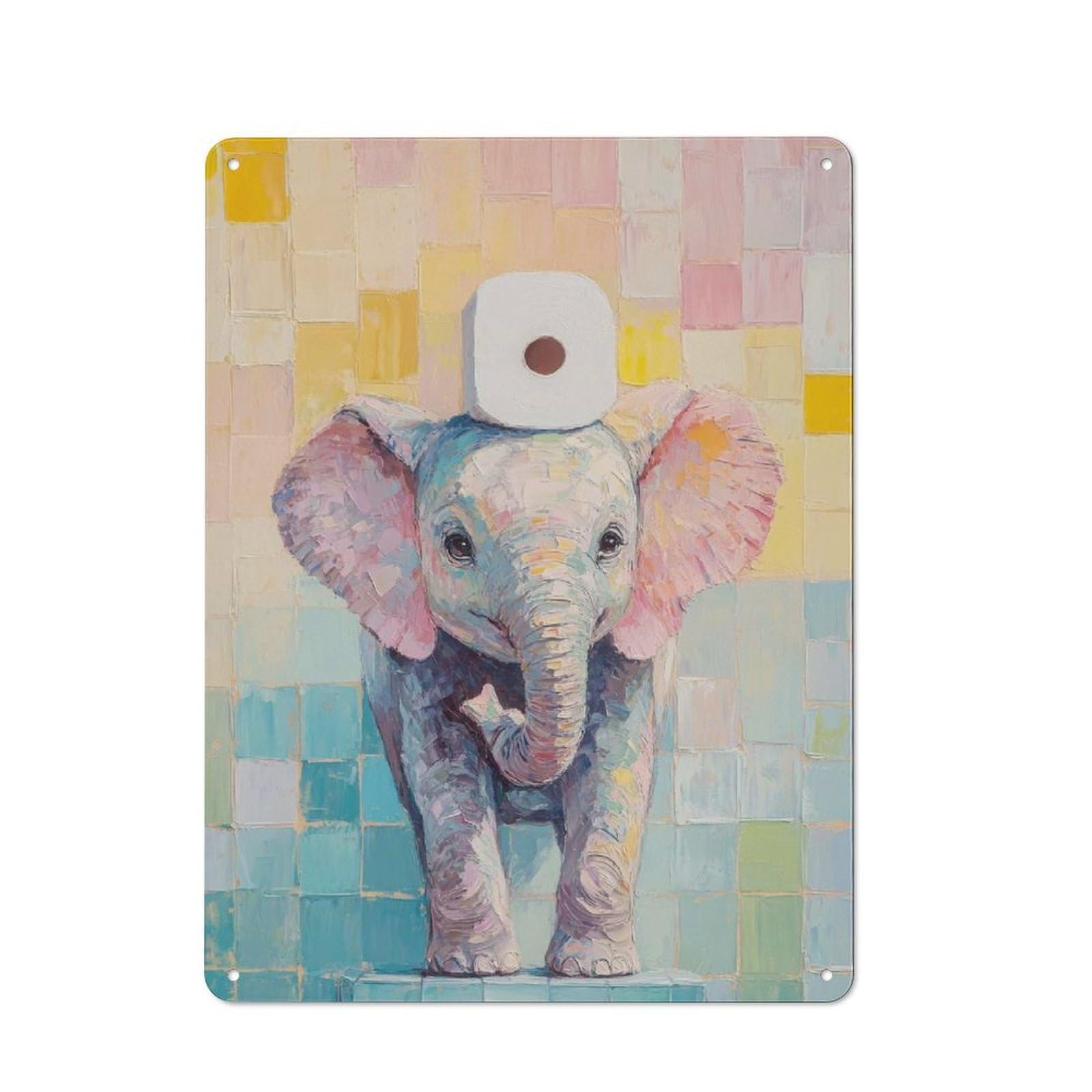 Junmoney Elephant With Toilet Paper Vintage Tin Sign 40X30cm For Guest Room Or Hallway, Suited To Home Decor Collectors
