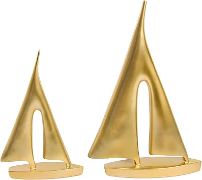 Modern Sculptures Home Decor, Gold Sailboat Decor Ornament, Boat Decorations Statue Decor, Art Sculptures and Statues, Sailboat Gifts Home Office Bathroom Shelf Decor Nautical Decor 2 Pack