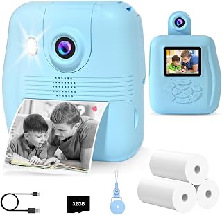 GKTZ Kids Camera Instant Print - 2.4" Eye-Care Digital Video Camera for Toddlers & Kids Ages 3-12, with 3 Rolls Paper & 32GB SD Card, 1080P, 18 Frames, Birthday Christmas Valentines Gifts for Girls