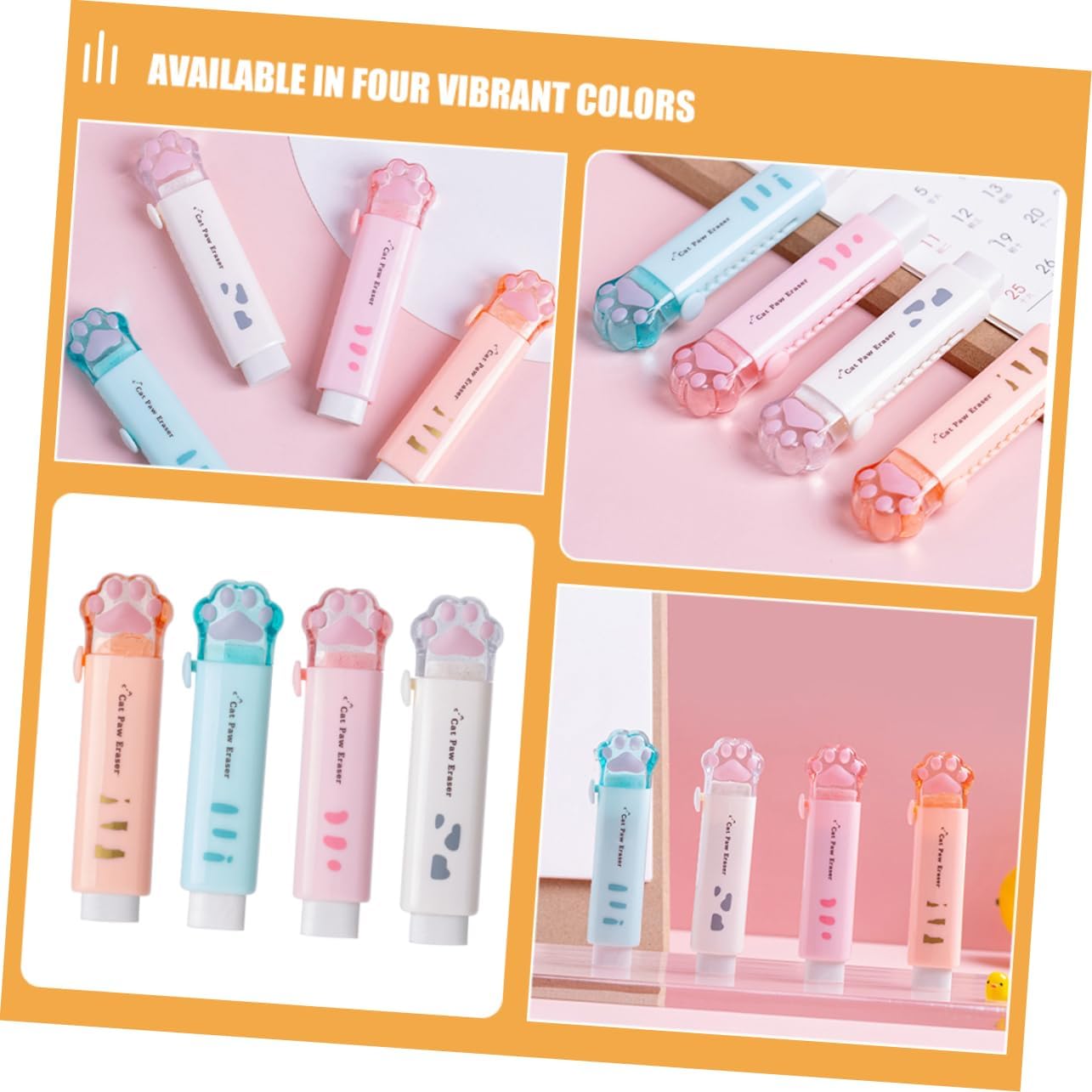 SHINEOFI 8pcs Cute Paw Erasers Retractable Eraser and Portable School Supplies for Boys and Girls and Students for Classroom Use