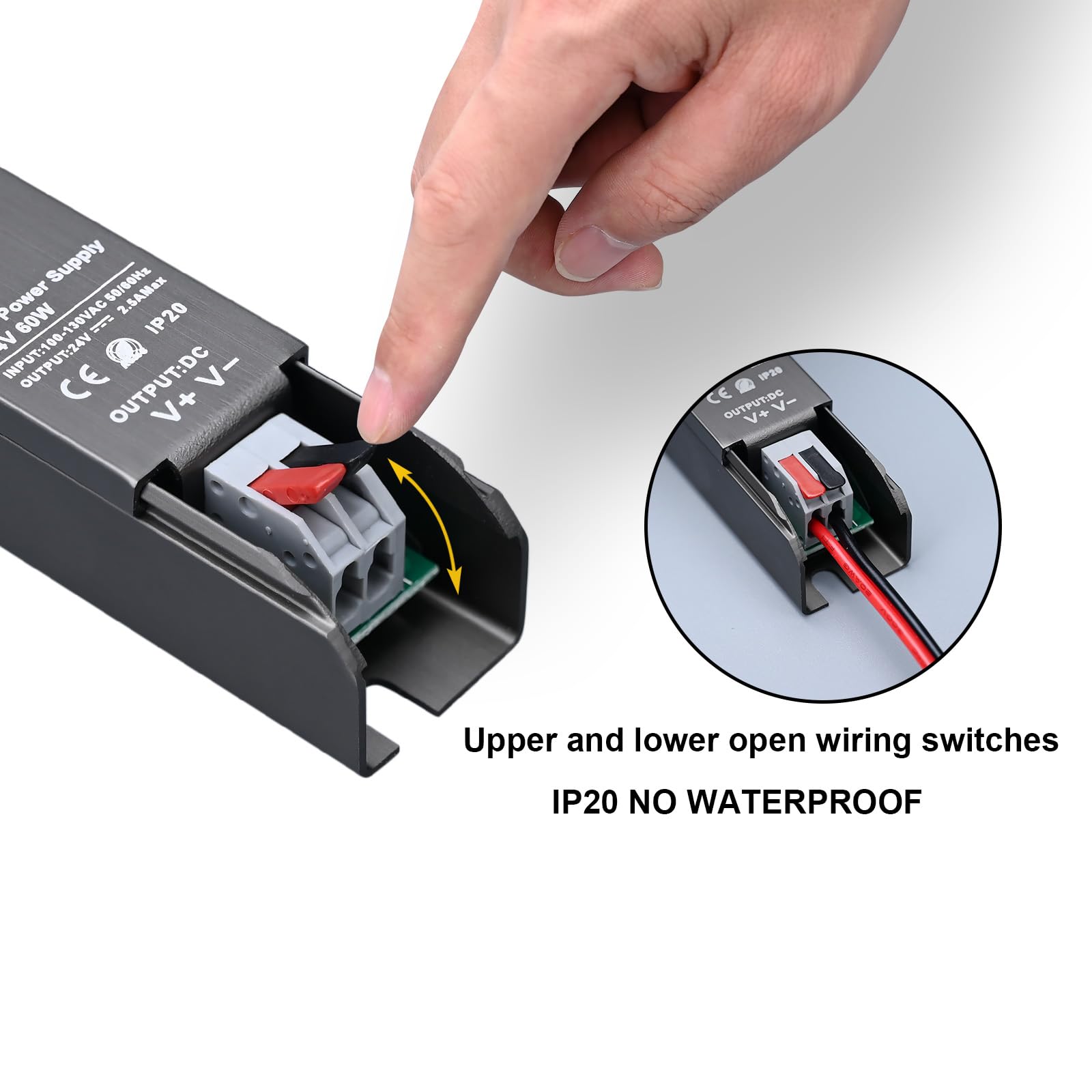 Alimentatore LED 24V 60W, Trasformatore Ultra Sottile 2.6cm, Converte AC 200-240V a DC 24V 2.5A, Alimentazione per IP30 Non Impermeabile Interni Strisce LED
