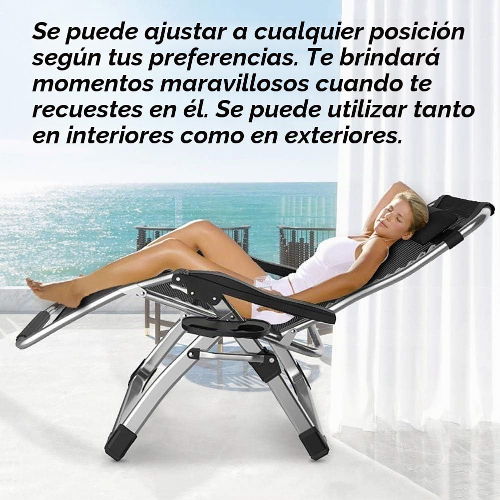 Silla reclinable para Actividades al Aire Libre con Gravedad Cero y portavasos, Silla Extra Ancha y Ajustable para tumbonas de Patio Garden Beach Beach, con Cojines de 200 kg (Black1)