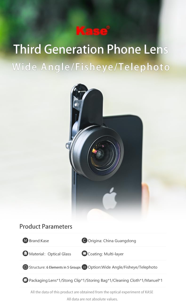 Kase 3rd Generation 16mm Wide Angle Lens III Optical Glass Compatible with iPhone Kase M17 Mount Cases