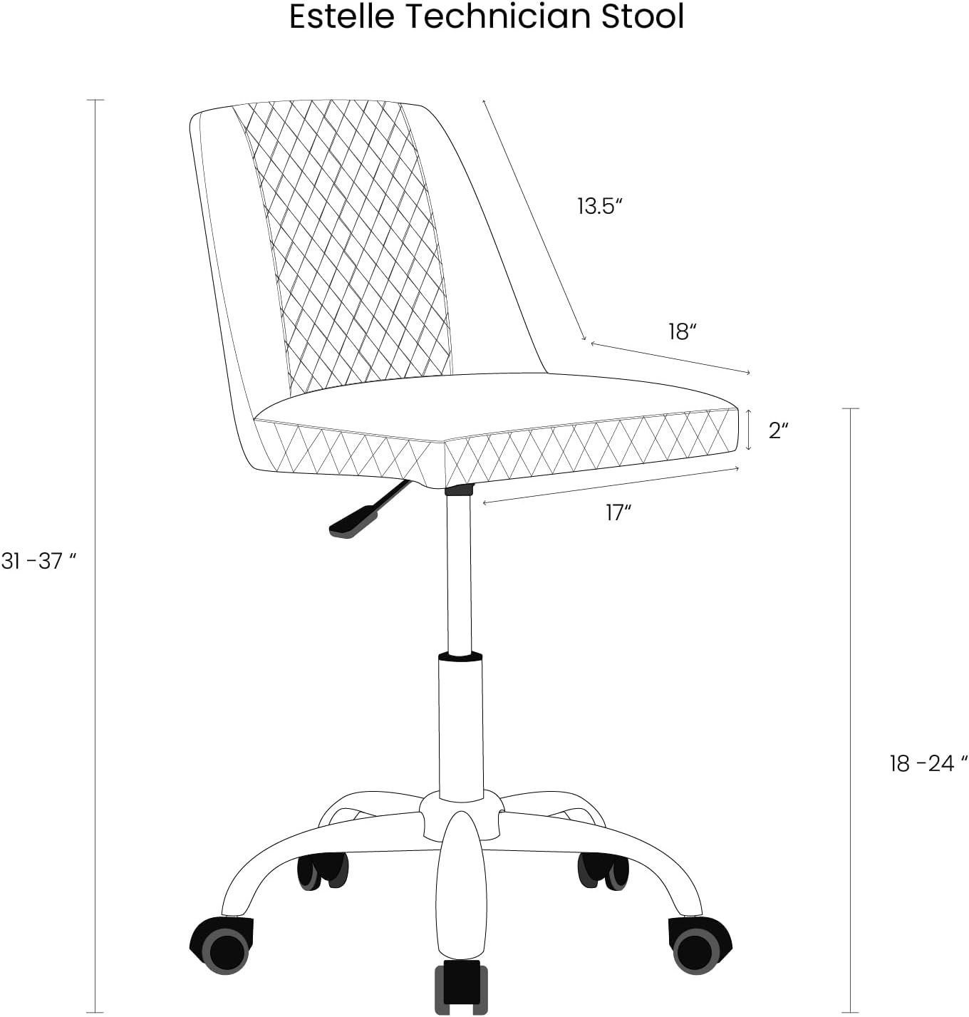 MAYAKOBA Estelle Office Desk Chair Armless, 18"-24" Adjustable Height for Home Office, Conference Room, Bar, Waiting Area, Grey Diamond