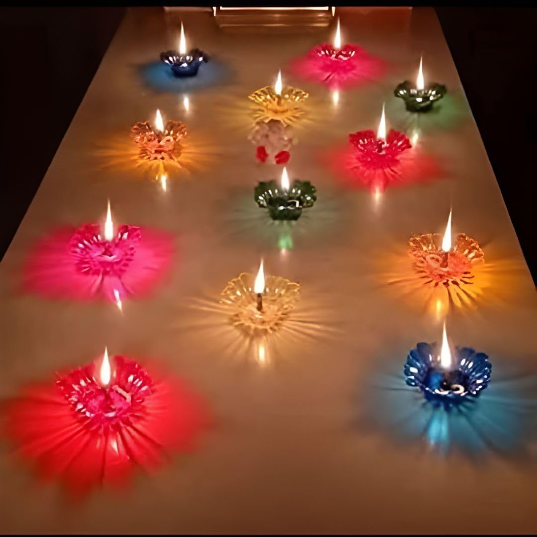 3D Reflection Oil Diya for Festival Diwali Decor Set of 6 Colourful Oil Diya Lamp for Puja Decoration - Shadow Reflecting Designer Transparent Plastic 3 d Deepam with Wick Holder for Home (B0DJ33FD45) Amazon Price History, Amazon Price Tracker