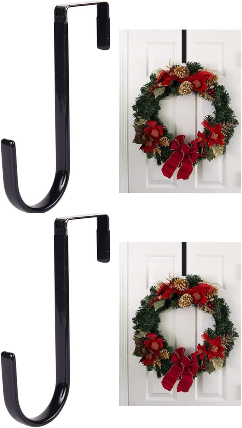 2Pcs Black Wreath Carbon Steel Hanger, 5 Inch Height, Strong Bearing Fall for Christmas Halloween Decorations
