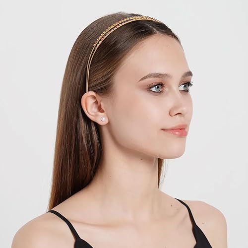 Miniatura 5 de 2 diademas de diamantes de imitación de doble fila, pequeñas diademas plateadas con diamantes de imitación plateados, banda de aro para el pelo para