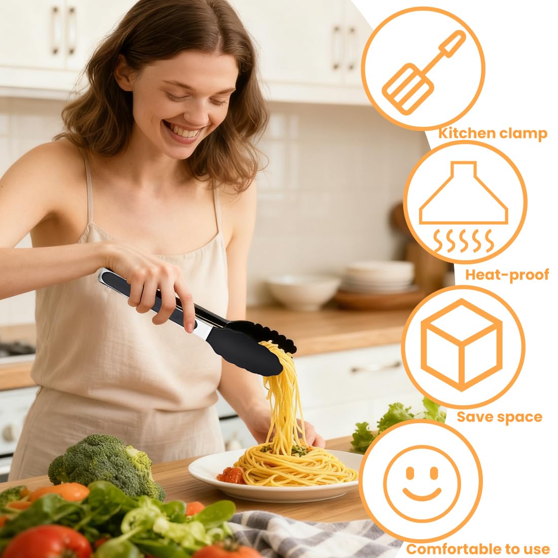 4 Pièces 26 cm Pince Cuisine Inox en Acier Inoxydable, Silicone Alimentaire Sans BPA Avec Pince de Cuisine Anti-Brûlure et Antidérapante, Lavable en Machine