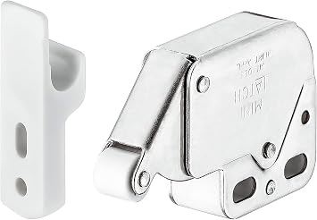 Hafele Push-to-Open Mini Latch with Strike - Automatic Spring Catch Touch Release Lock for Cabinets, Dressers, Cupboards, and Laundry Room Doors