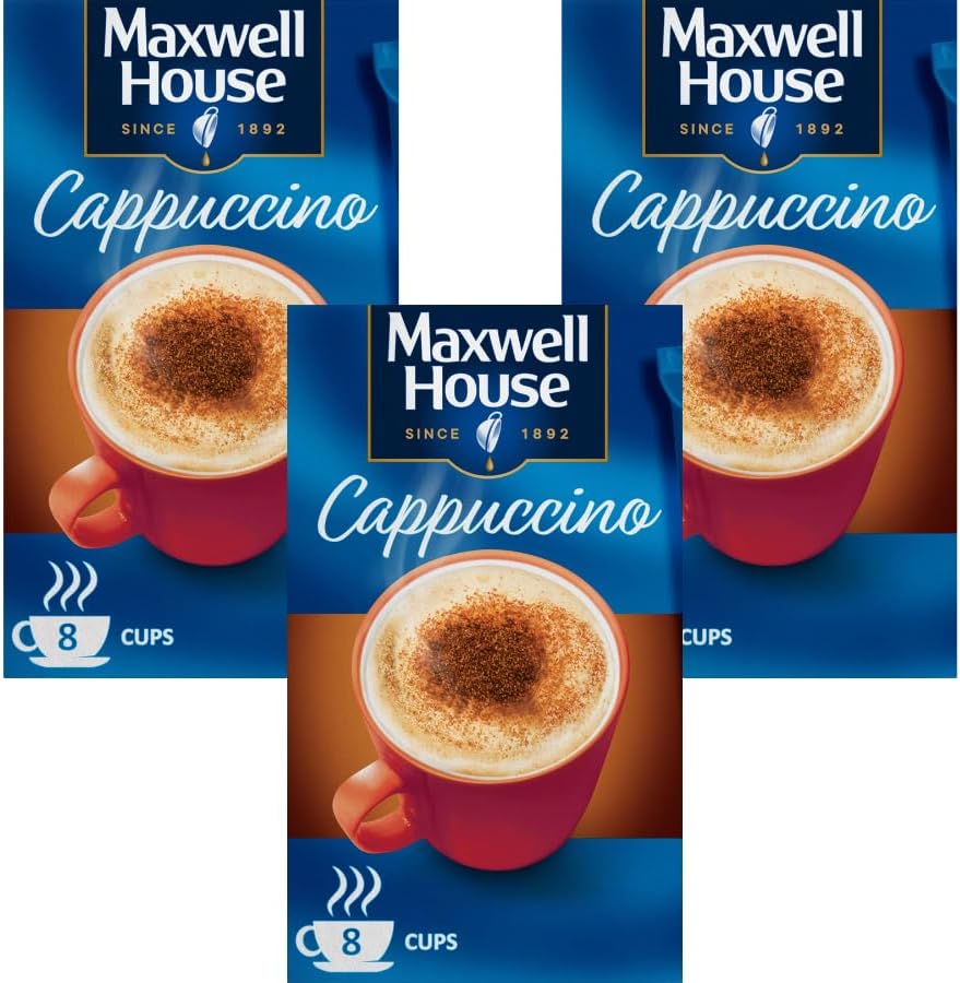 Ground Coffee Bundle with Maxwell House Cappuccino (8 Sachets) 93.6g - 3 Pack | Suitable For Vegetarians.
