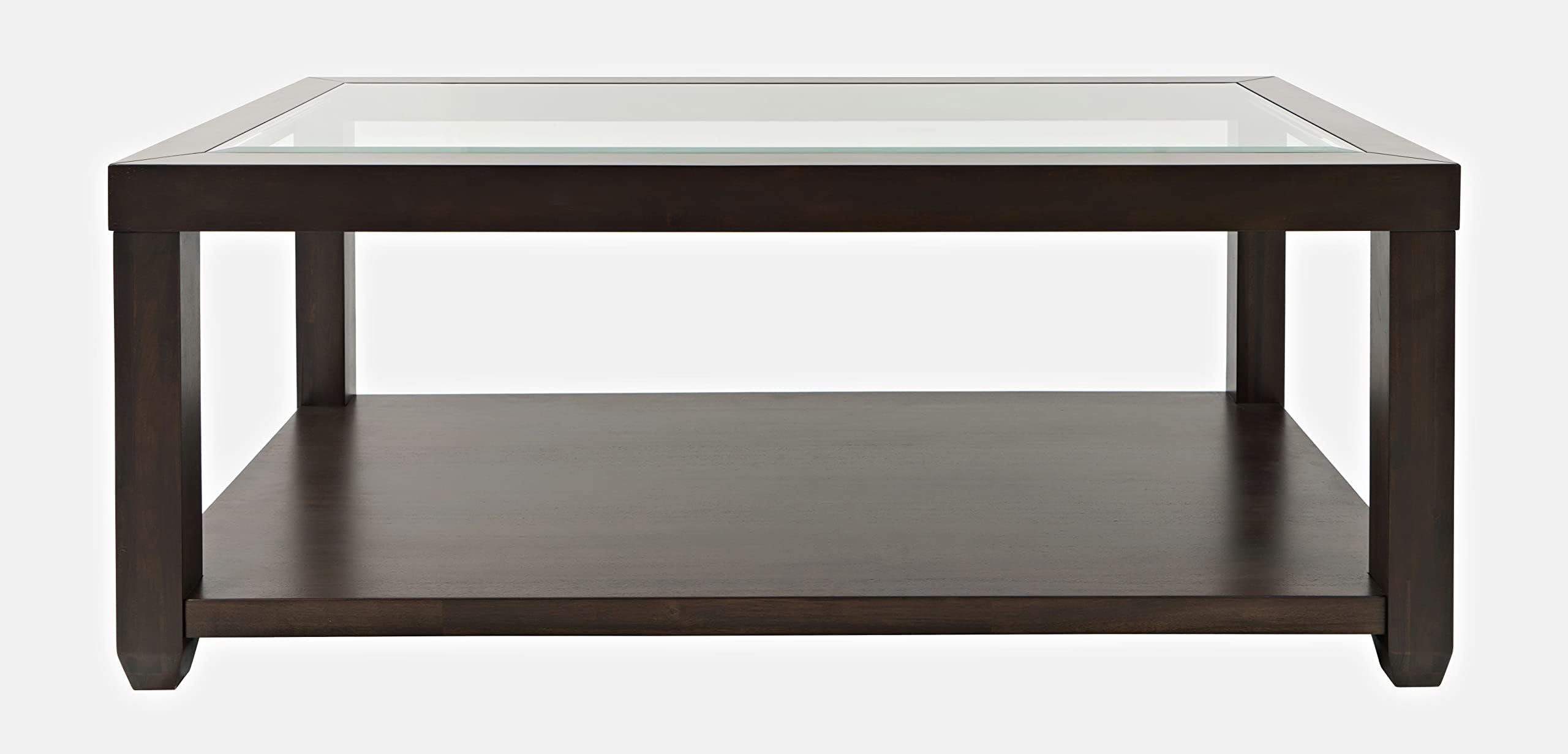 Jofran Urban Icon Rectangular Coffee Table with Glass Inlay, Acacia Wood Contemporary Cocktail Table for Living Room, Accent Table, Merlot