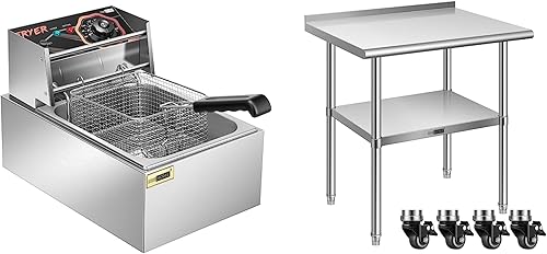 VIVOHOME Freidora eléctrica de 2500 W y 10.6 cuartos de galón con cesta extraíble de 6.3 cuartos de galón con mesa de trabajo VIVOHOME de acero