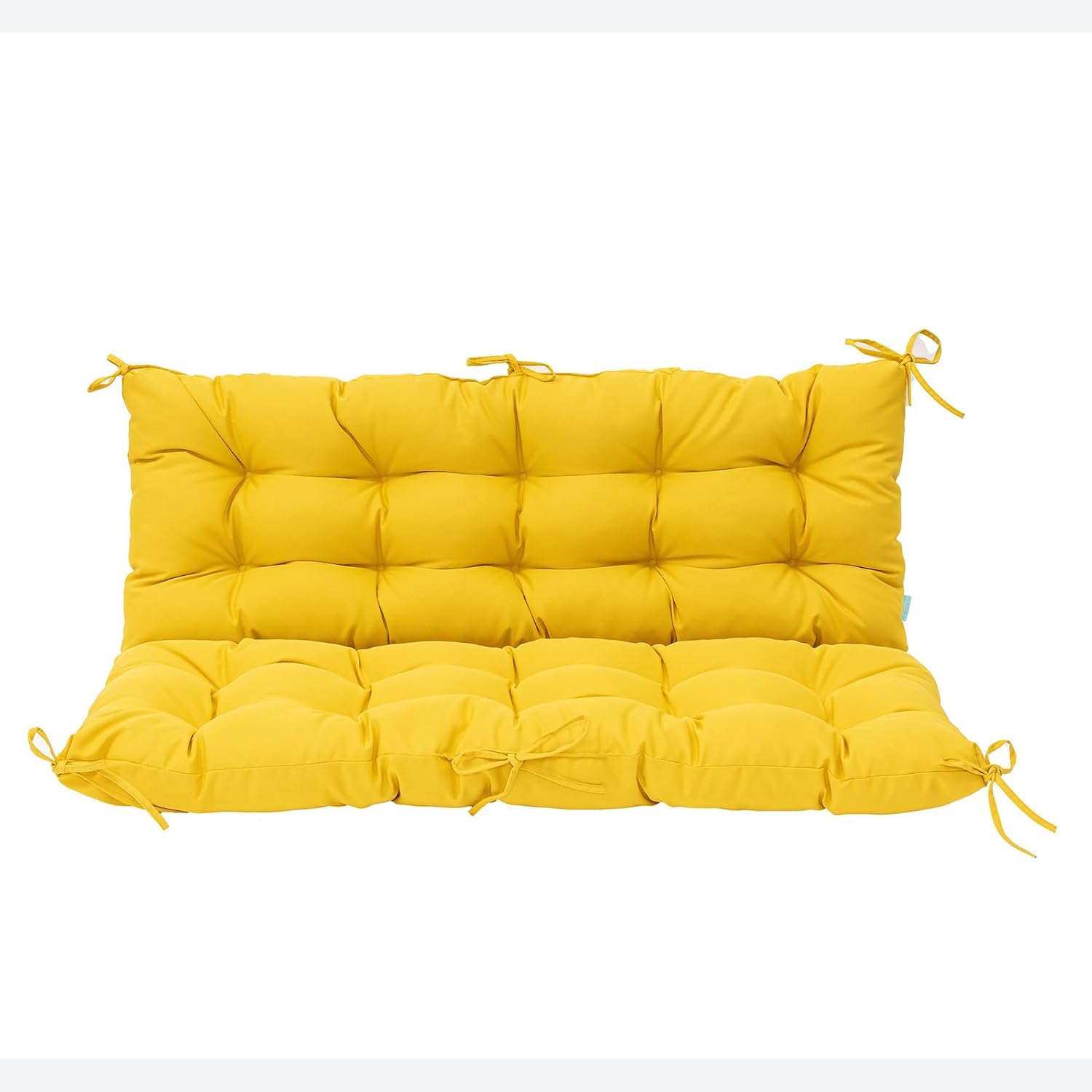 QILLOWAY Outdoor Swing Cushion Waterproof Replacement Cushion for 3 Seater Porch Patio Bench, 51 Inch Polyester Outdoor Cushion with Backrest & Ties, Yellow